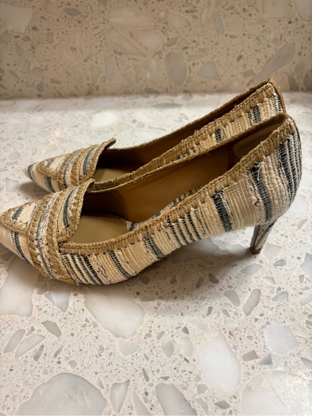 Tory Burch Beige Striped Raffia Pointed-Toe Flats - Picture 4 of 12